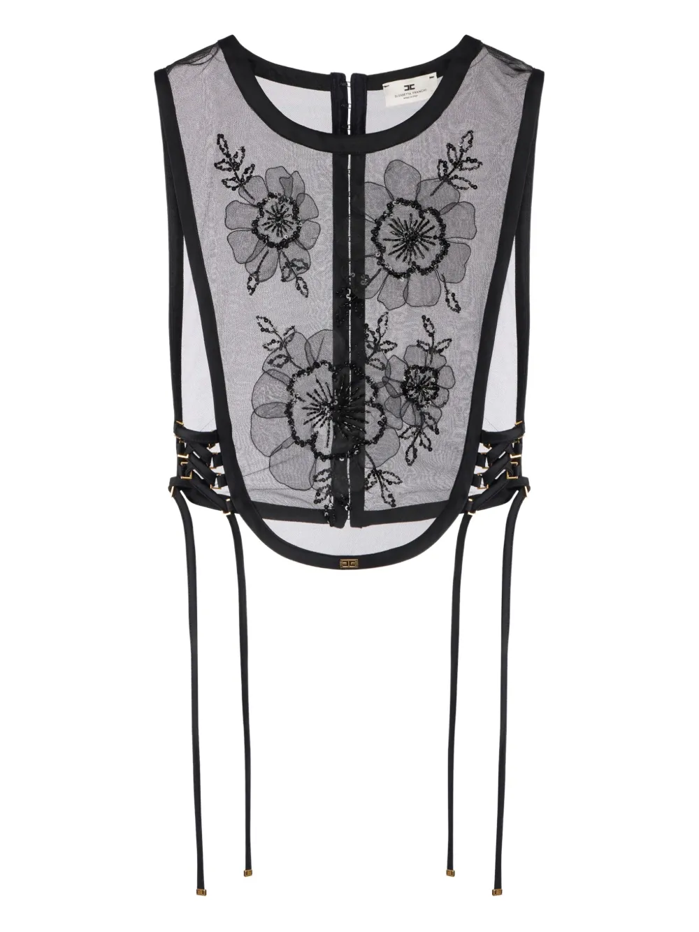 Elisabetta Franchi floral-embroidered lace top Zwart