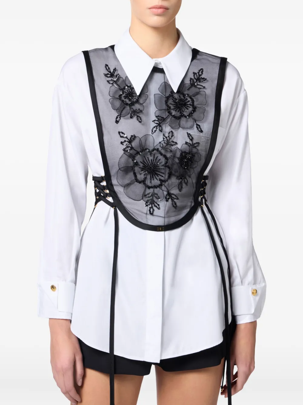 Elisabetta Franchi floral-embroidered lace top Zwart
