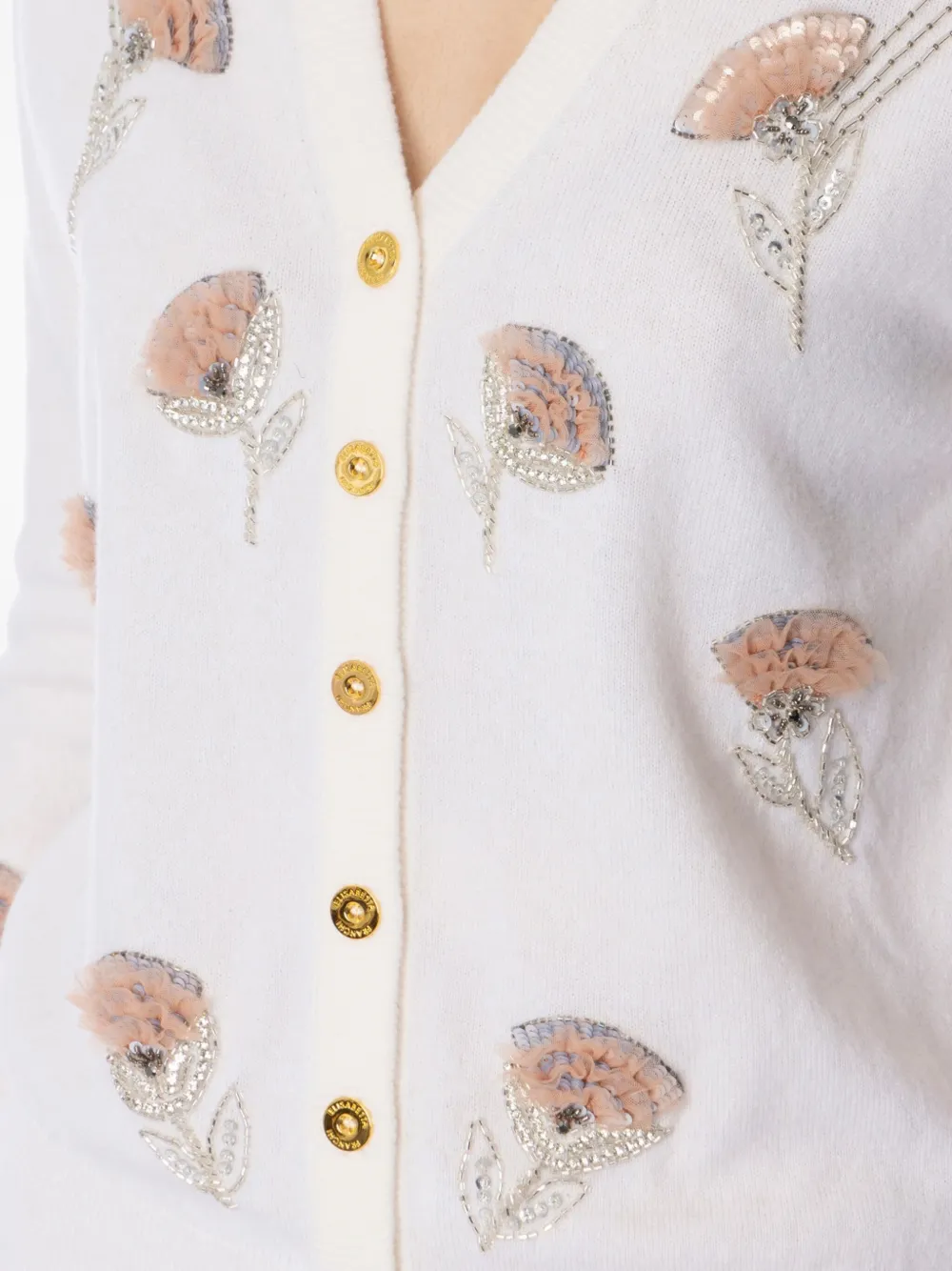 Elisabetta Franchi Vest met geborduurde bloem en lange mouwen Wit