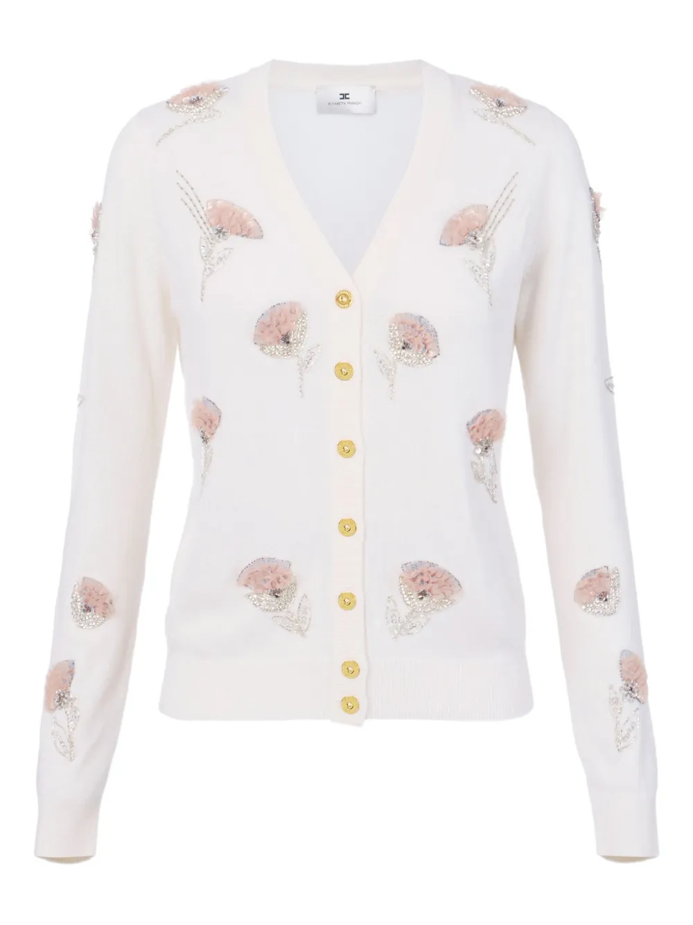 Elisabetta Franchi Embroidered-flower Long-sleeve Cardigan In Neutral