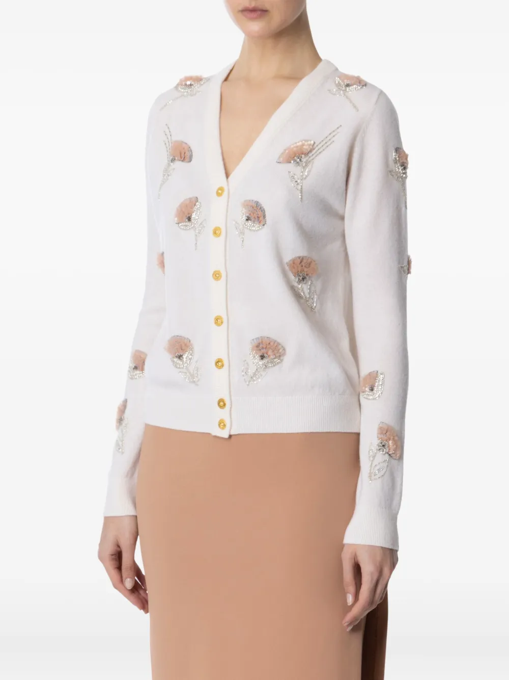 Elisabetta Franchi Vest met geborduurde bloem en lange mouwen Wit
