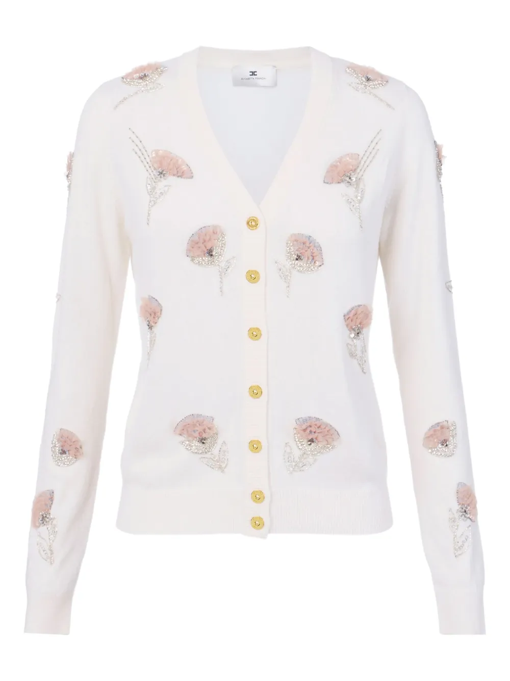Elisabetta Franchi Vest met geborduurde bloem en lange mouwen Wit