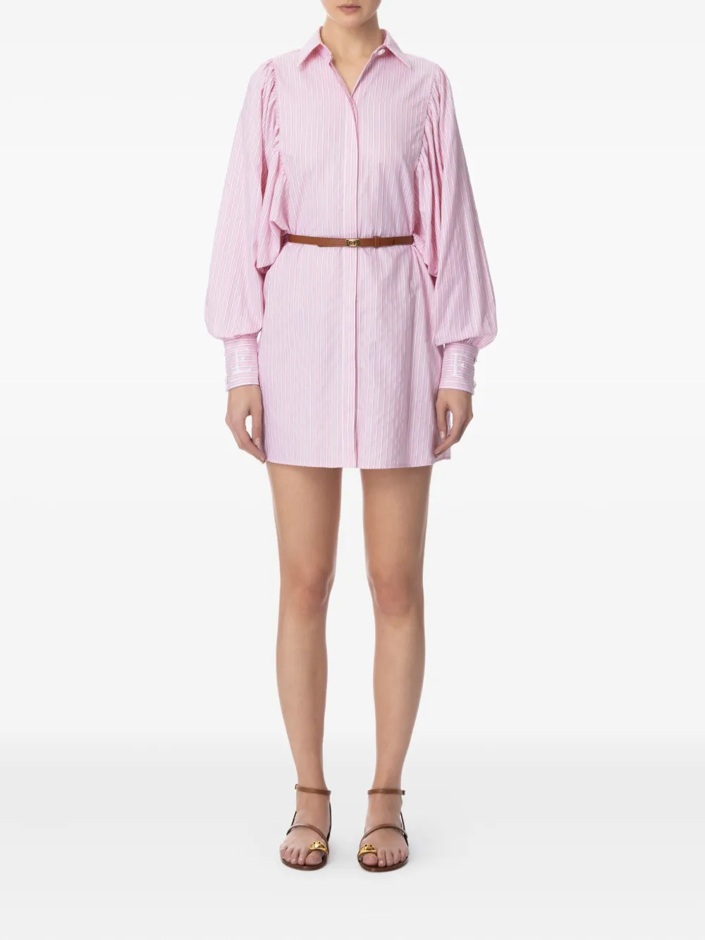 Elisabetta Franchi striped long-sleeved shirt mini day dress - Roze