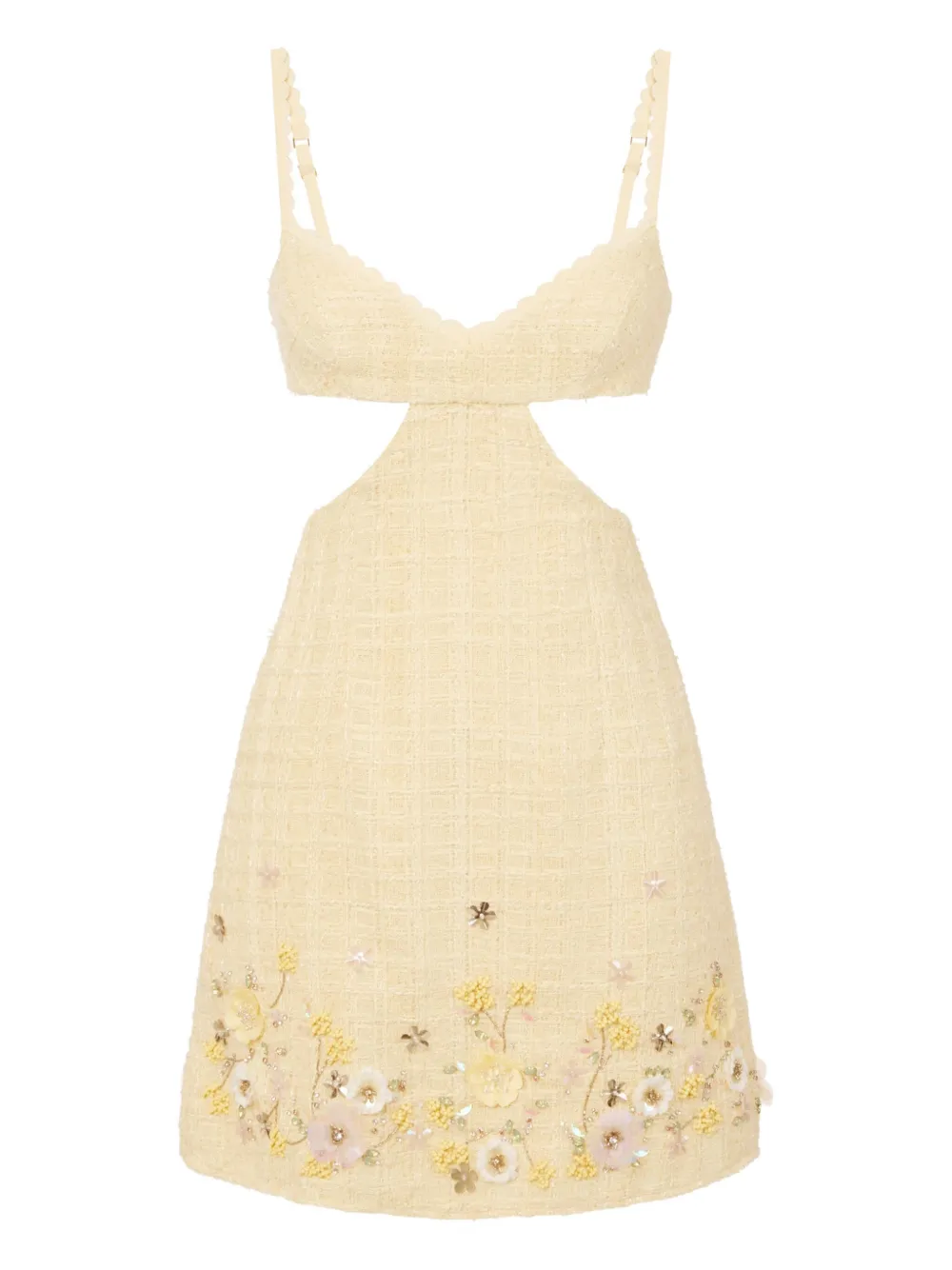 Elisabetta Franchi cut-out floral-embroidered mini cocktail dress Geel