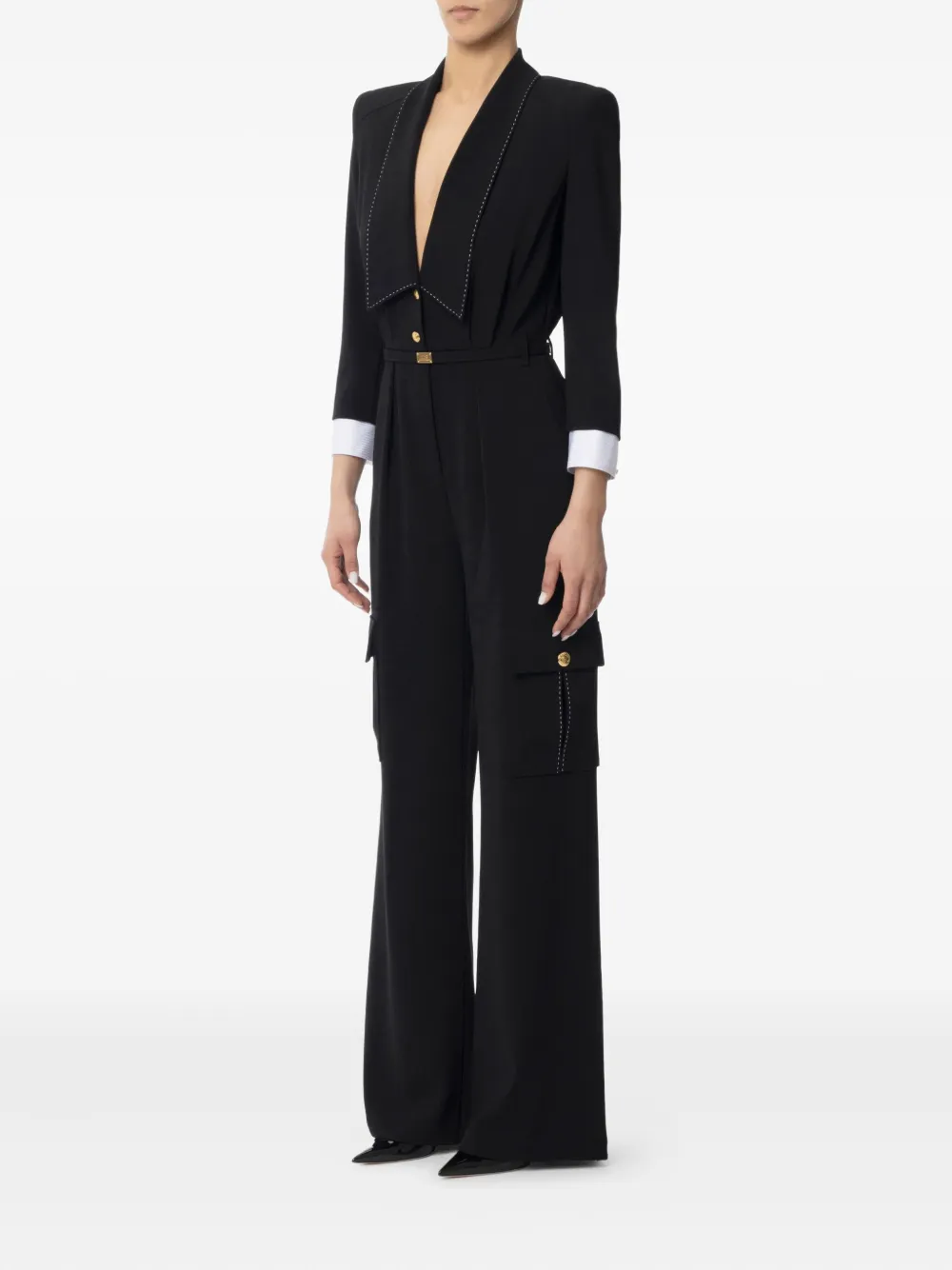 Elisabetta Franchi topstitched cargo jumpsuit - Zwart