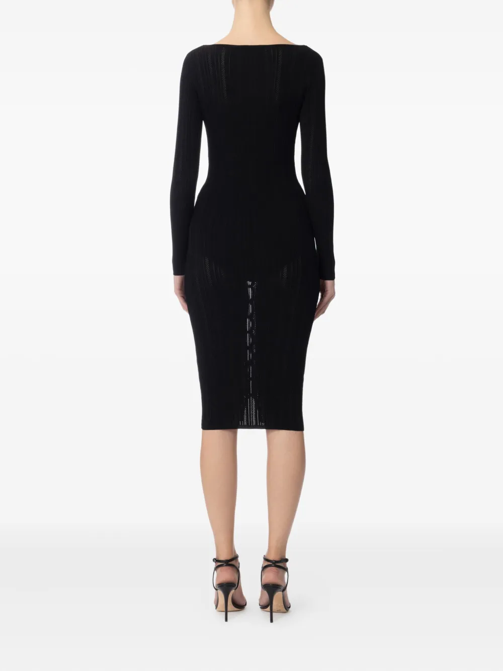 Elisabetta Franchi Ribgebreide midi-jurk met knopen Zwart