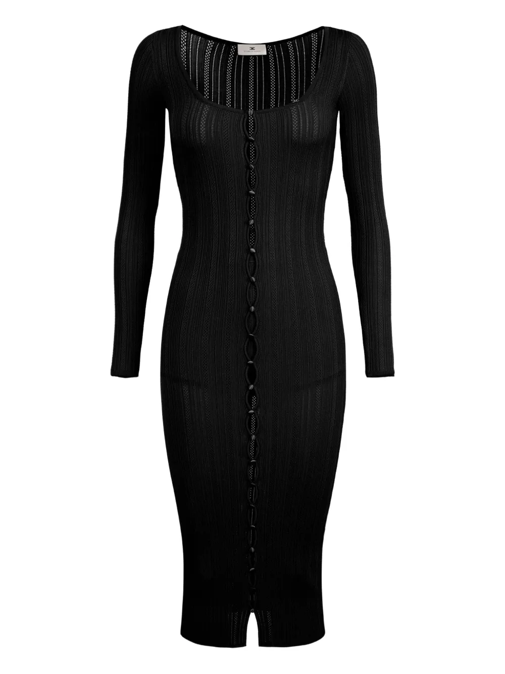 Elisabetta Franchi ribbed-knit button-front midi day dress Zwart