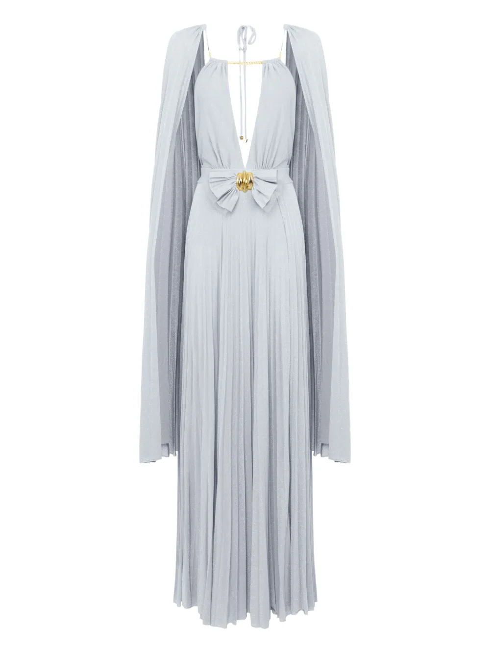 Elisabetta Franchi pleated cape maxi dress Blauw