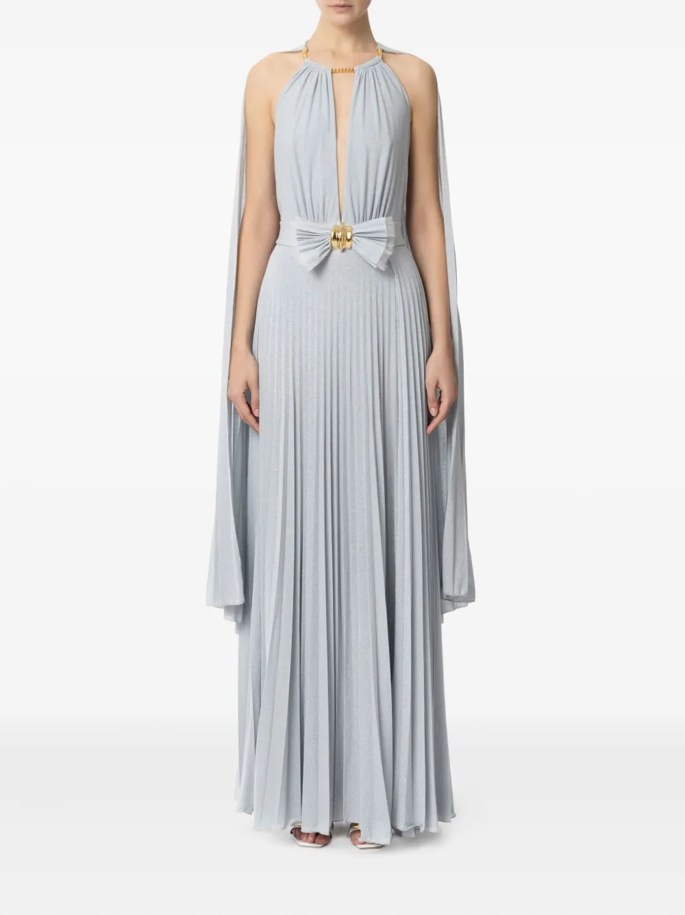 Elisabetta Franchi pleated cape maxi dress Blauw