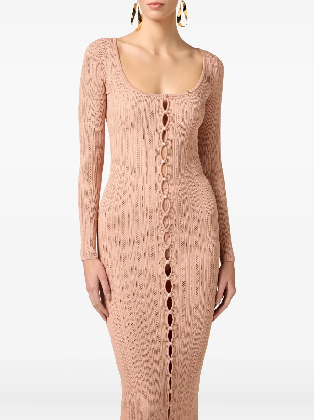Elisabetta Franchi ribbed knit button-front dress Beige