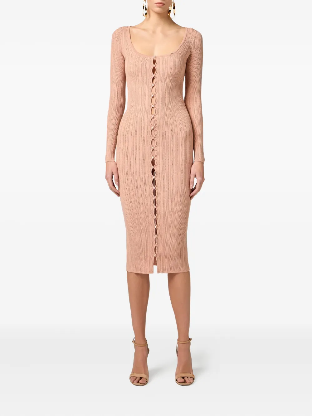 Elisabetta Franchi ribbed knit button-front dress Beige