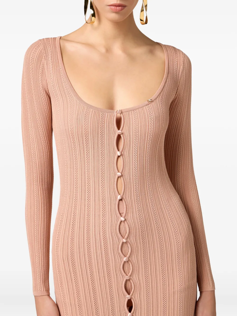 Elisabetta Franchi ribbed knit button-front dress Beige