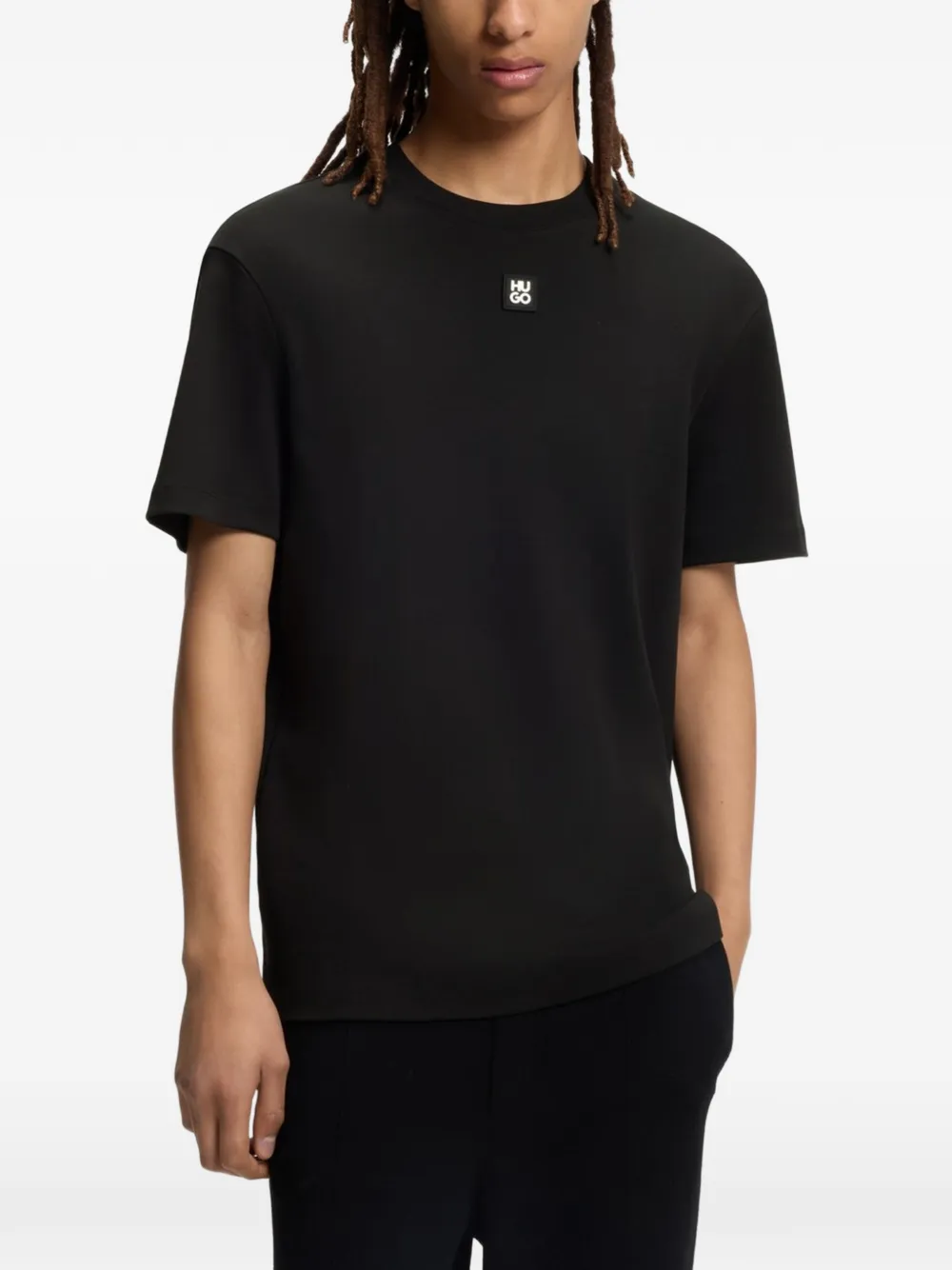HUGO Katoenen T-shirt met logopatch Zwart