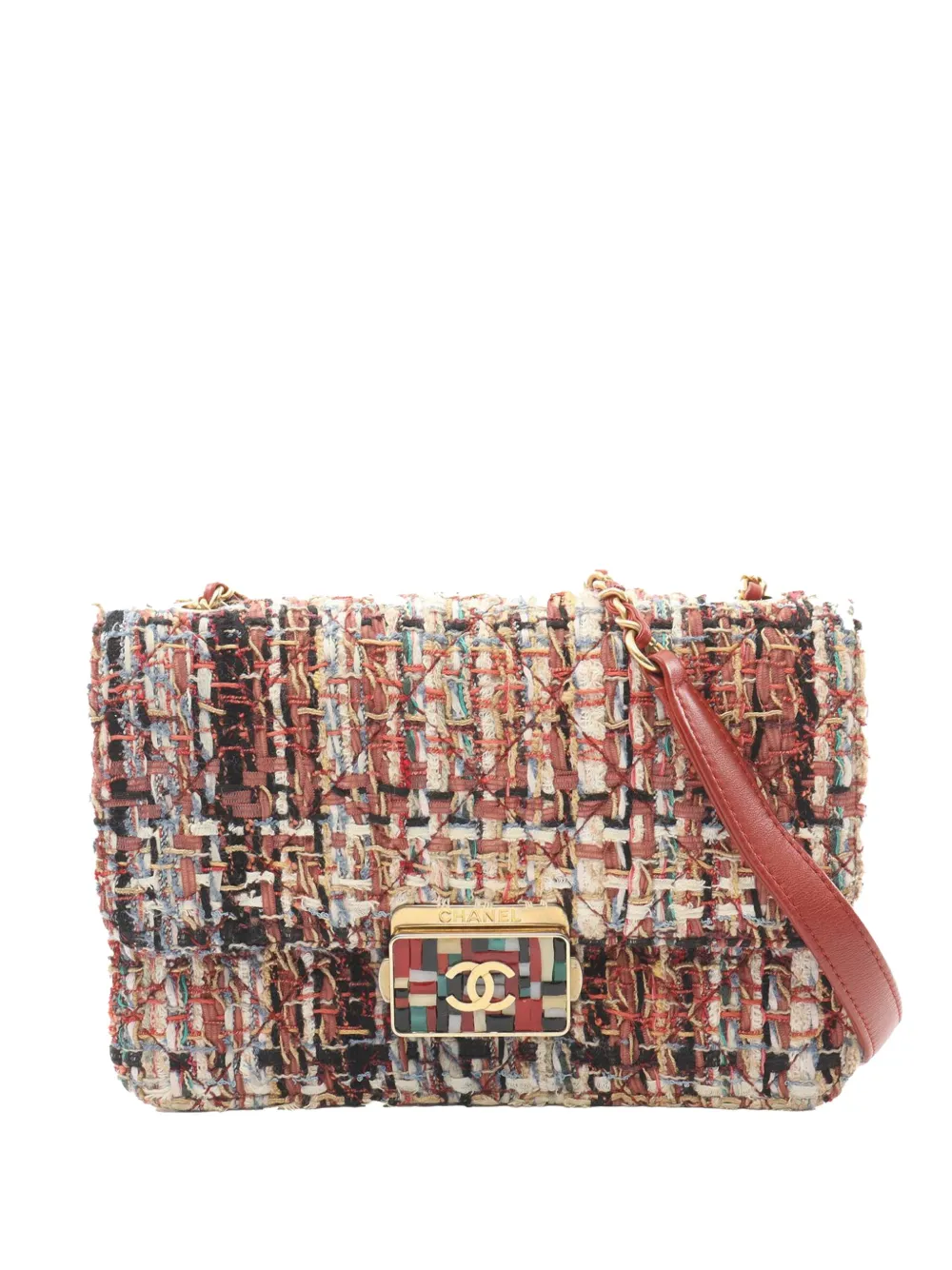 CHANEL Pre-Owned 2018 Mini Quilted Tweed Beauty Lock Flap crossbody CHANEL Pre-Owned 2018 Mini Quilted Tweed Beauty Lock Flap crossbody