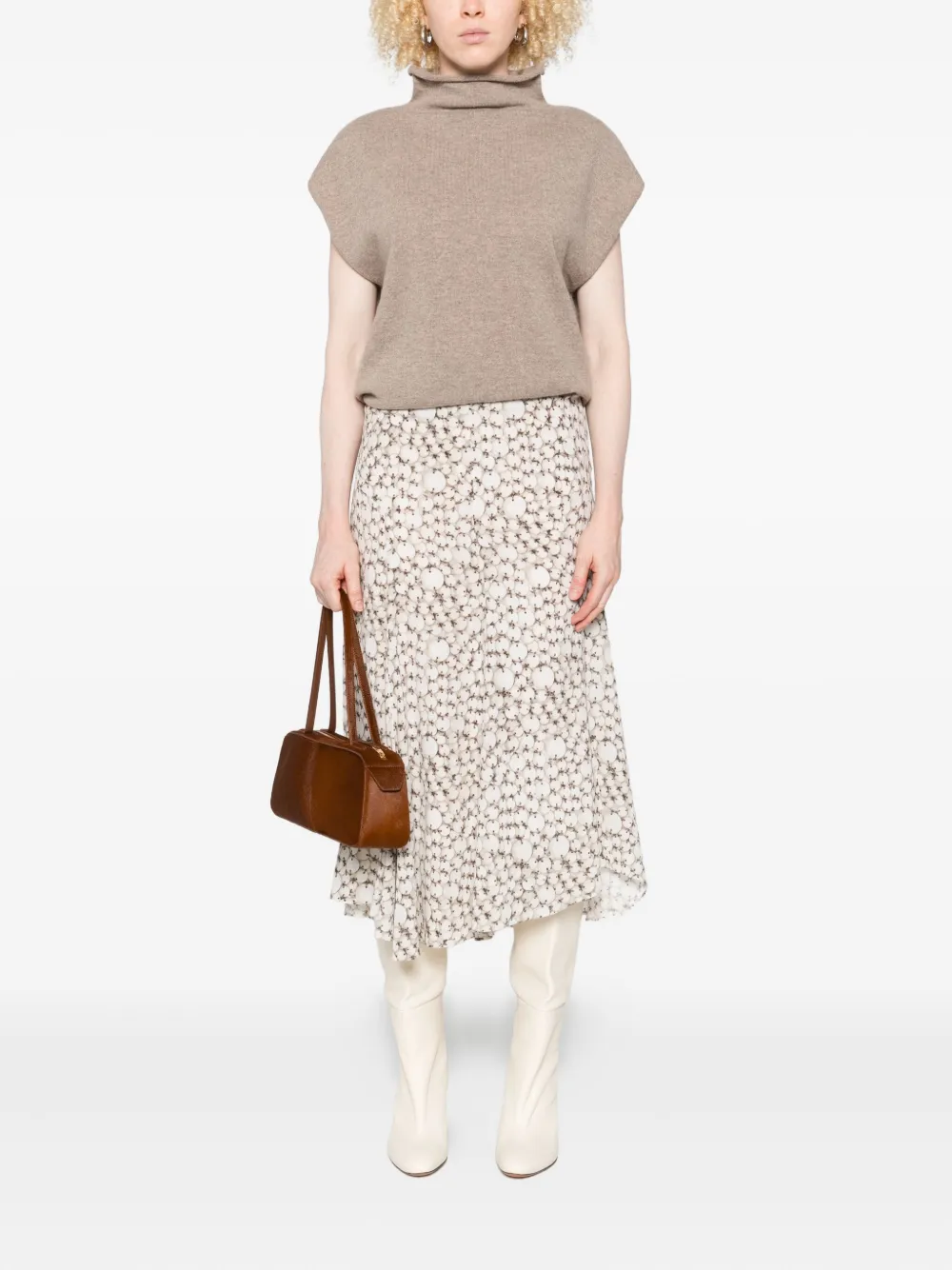 Erika Cavallini Aria gebreide mouwloze top met hoge hals Beige