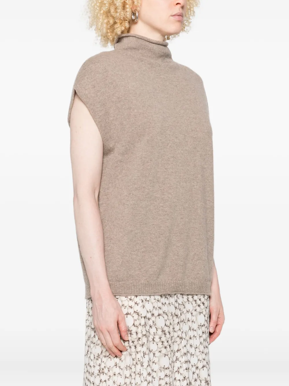 Erika Cavallini Aria gebreide mouwloze top met hoge hals Beige