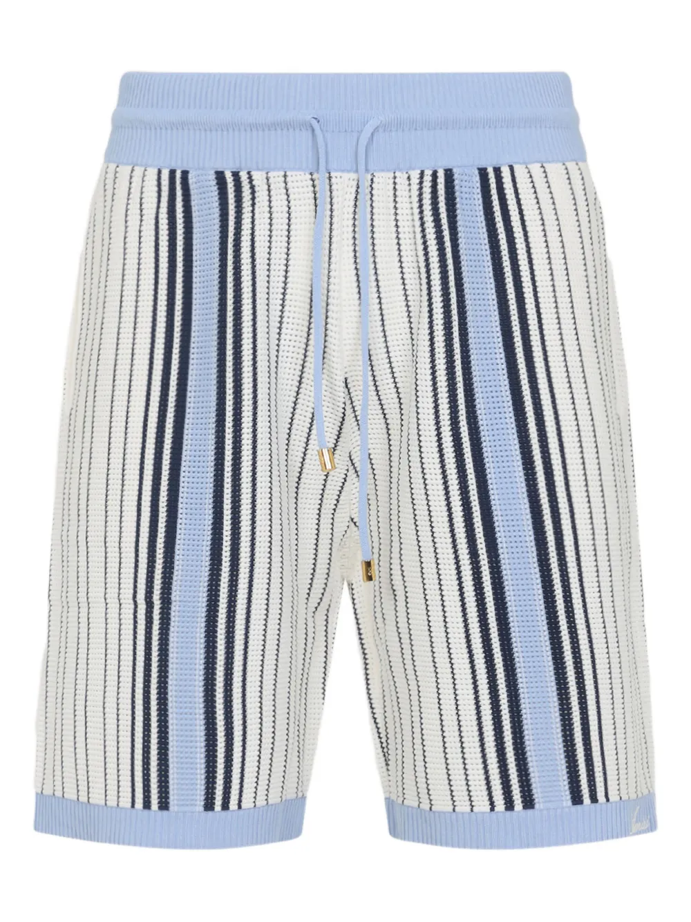 Amiri Script Stripe Knitted Shorts Drawstring In Blue
