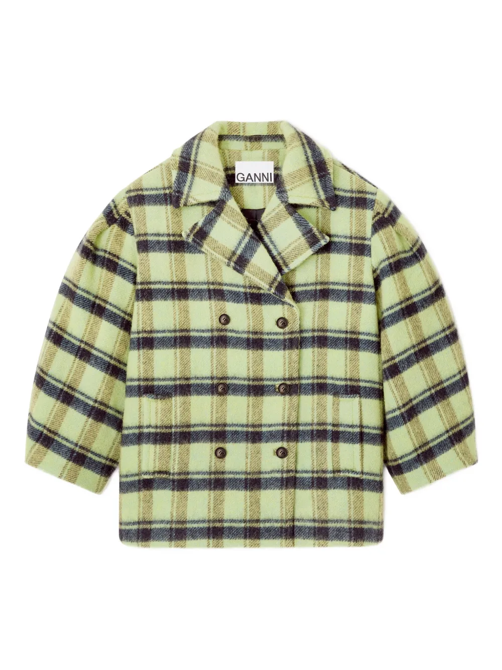 GANNI double-breasted plaid coat | Yellow | Image 1