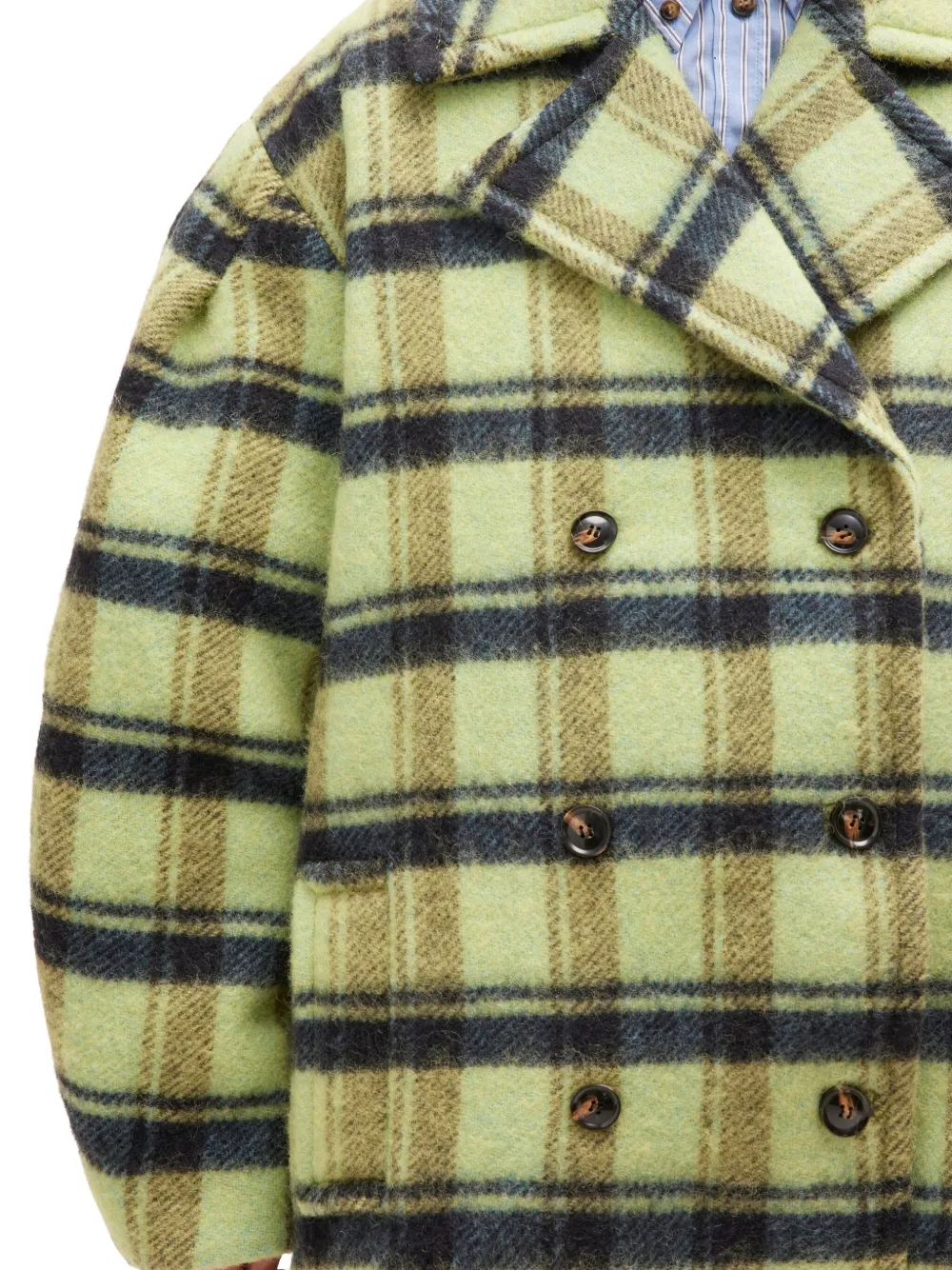 Ganni Brushed Wool Check Midi Coat In Multi