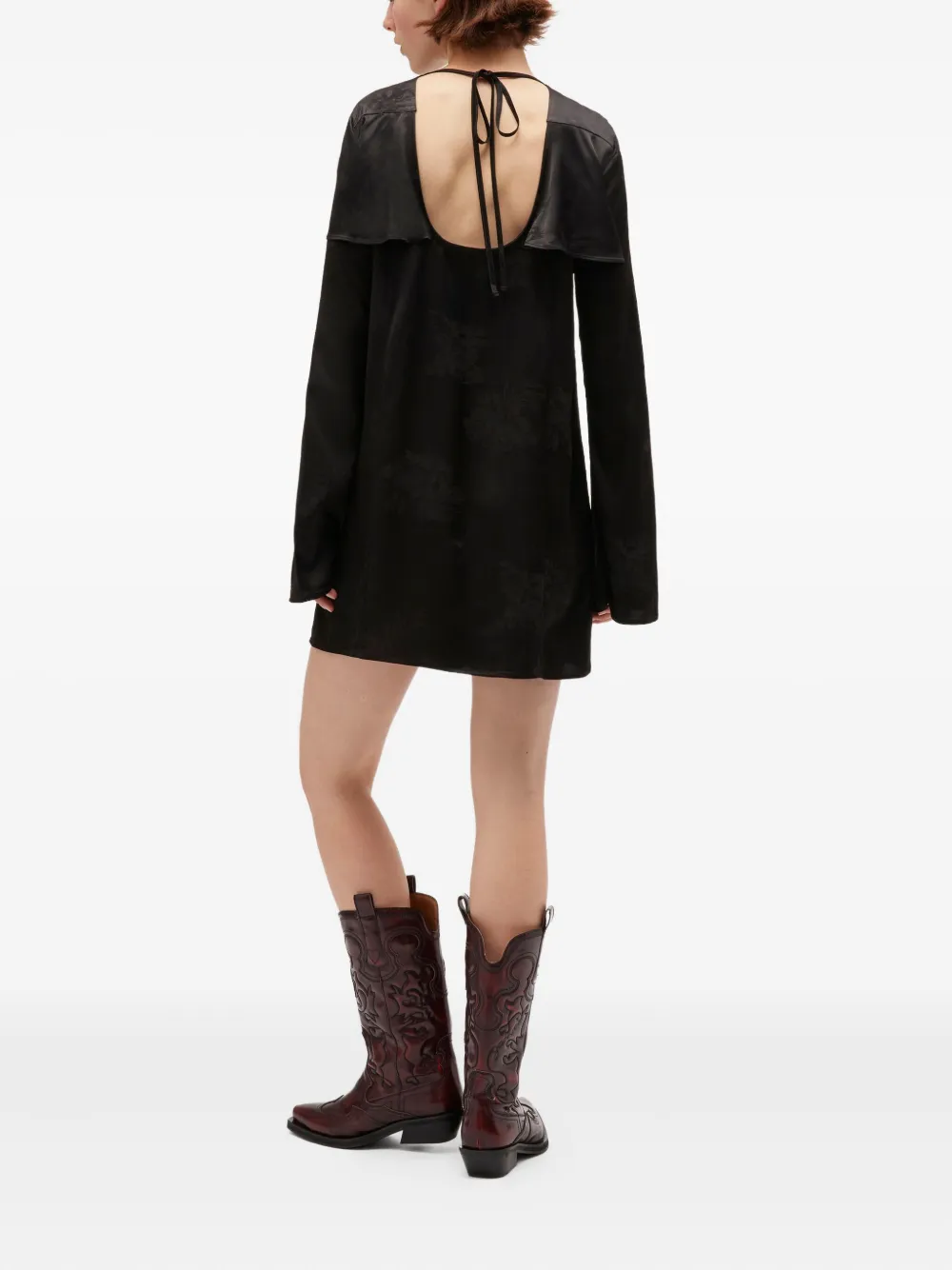 Ganni Floral-print Ruffled Mini Dress In Black