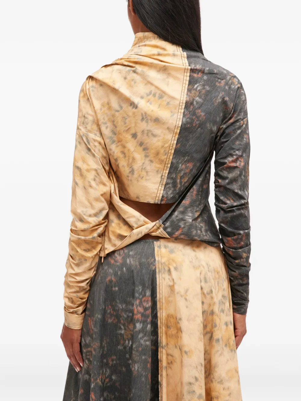 Ganni Asymmetric-neck Floral-print Top In Yellow