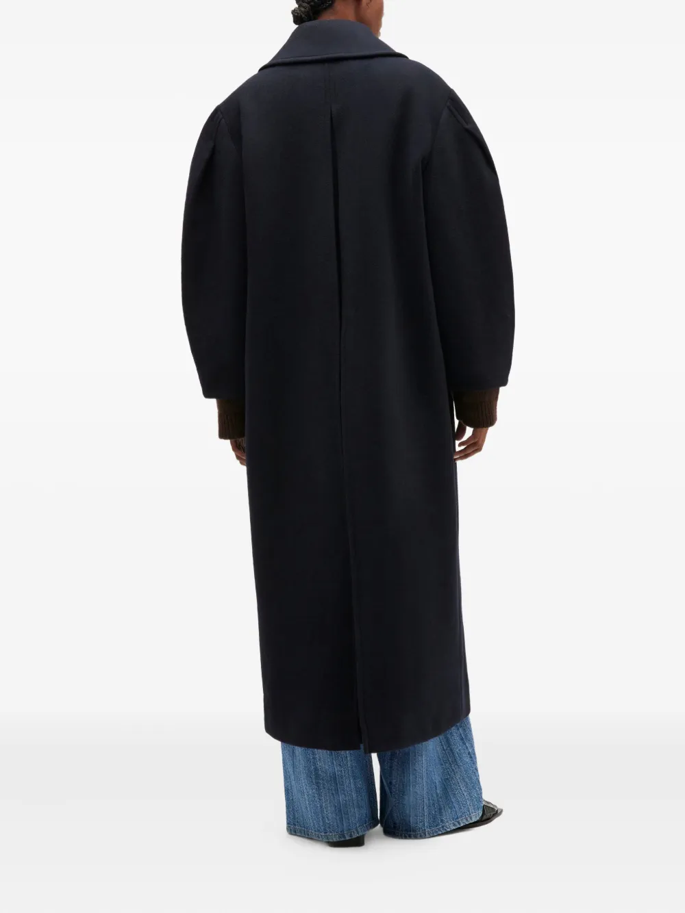 Ganni Balloon-sleeves Double-breasted Coat In Blue