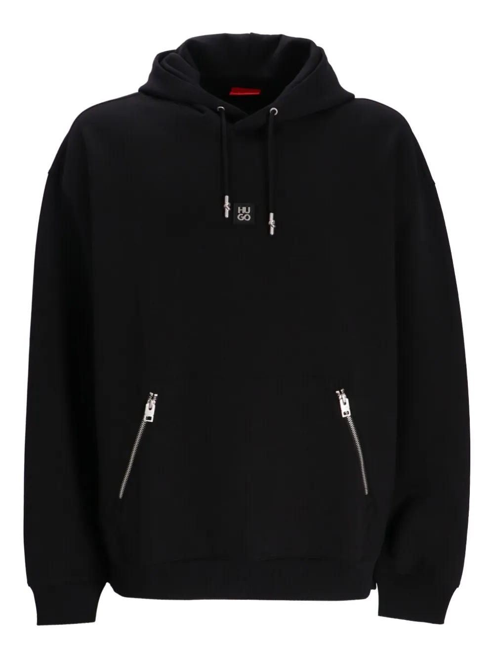 HUGO logo-plaque hoodie | Black | Image 1