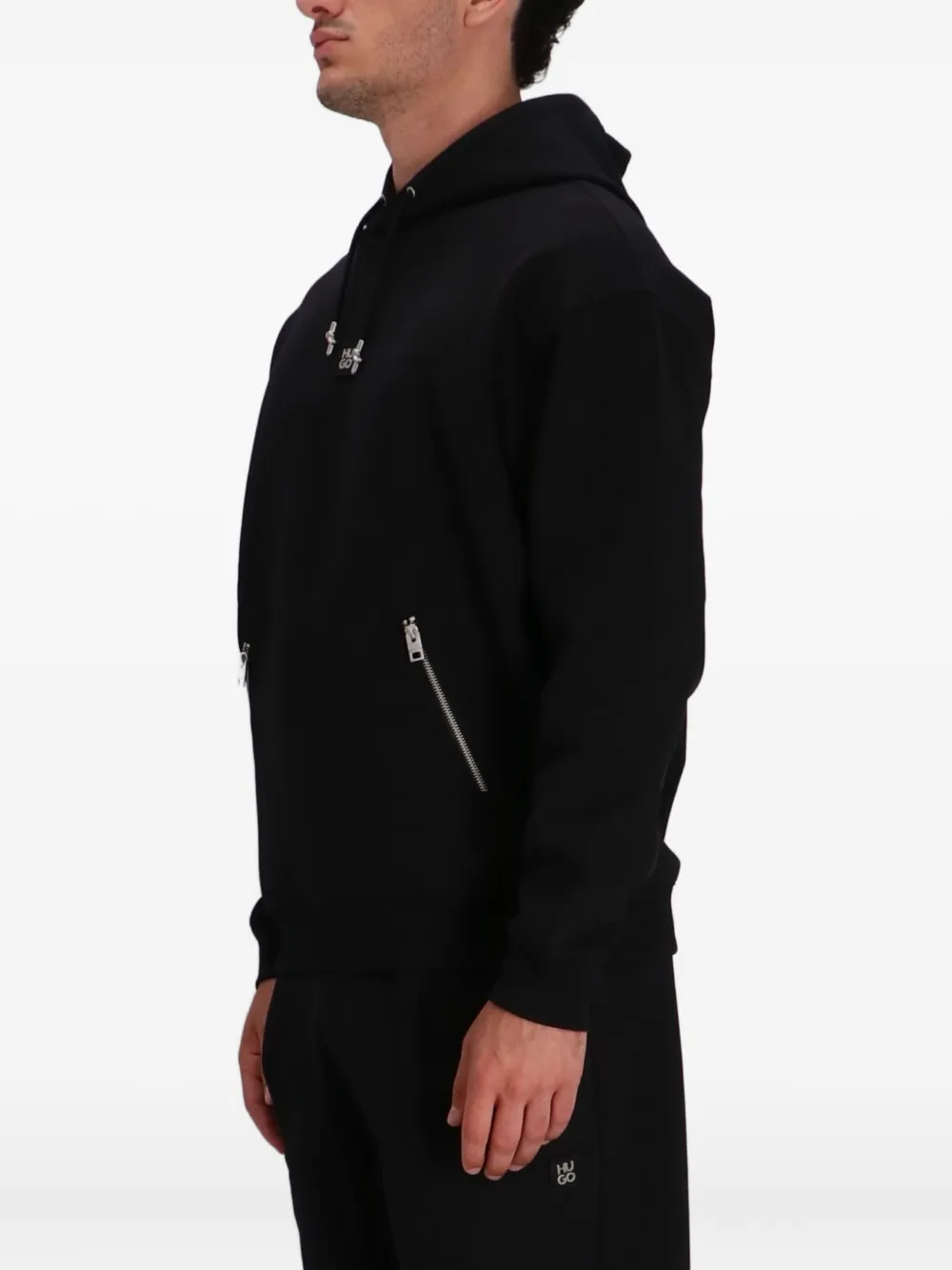 HUGO logo-plaque hoodie Zwart