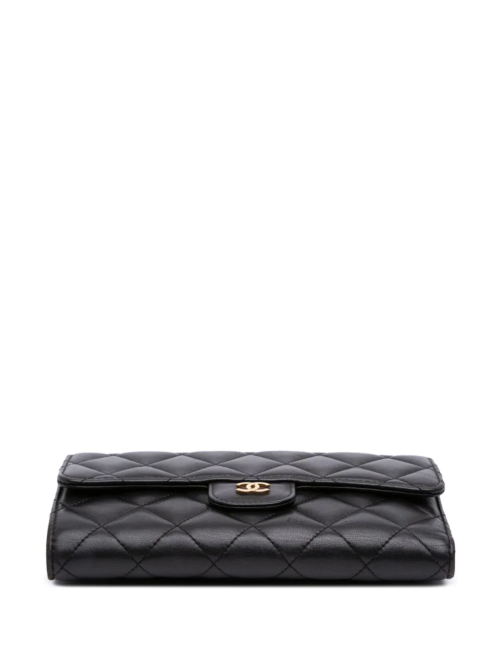 Pre-owned Chanel 2016-2017 Large Cc Quilted Lambskin Flap Wallet Long Wallets In Black
