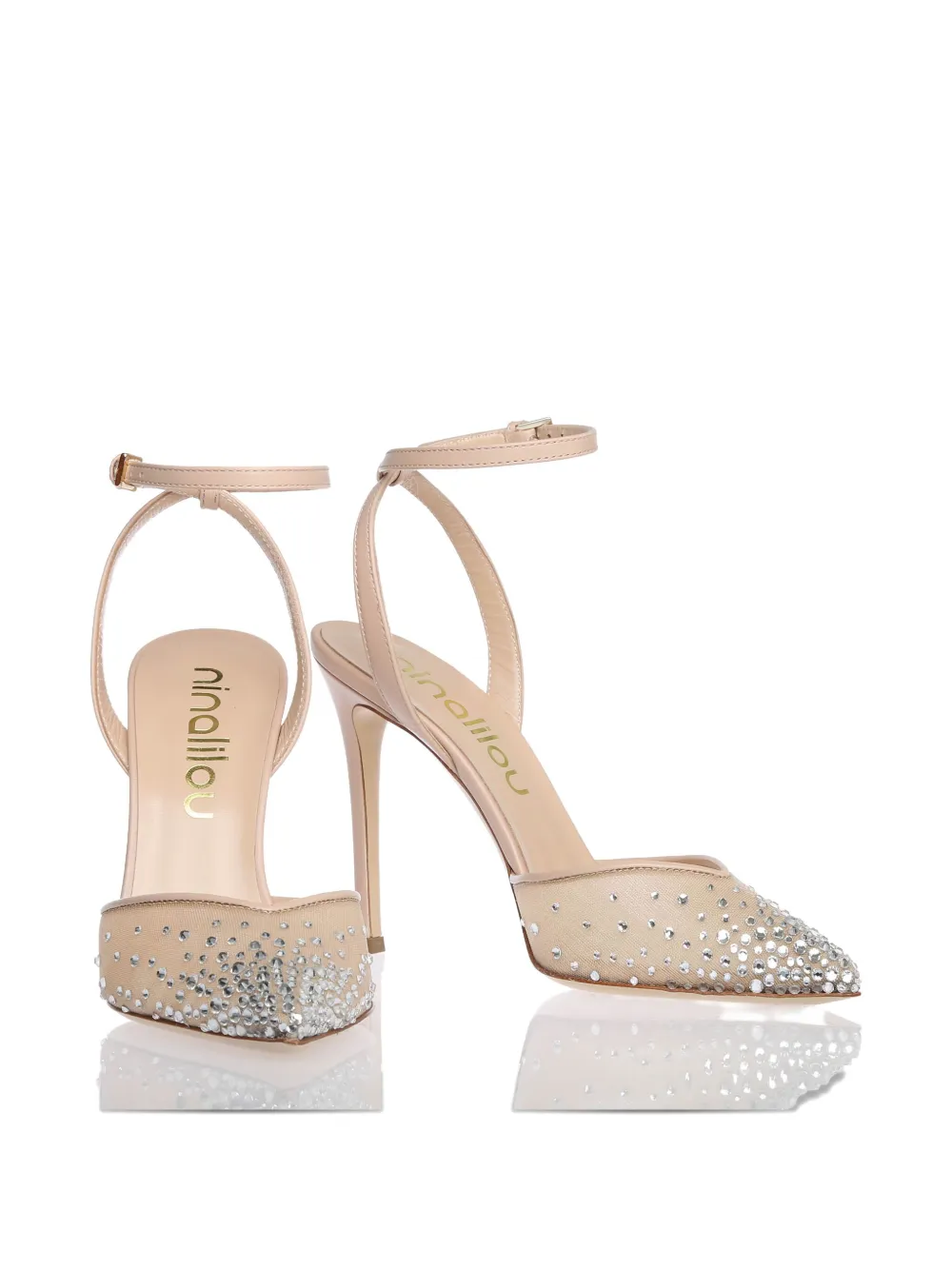 Ninalilou 115mm Avril Crystal-embellished Ankle-strap Pumps In Neutral