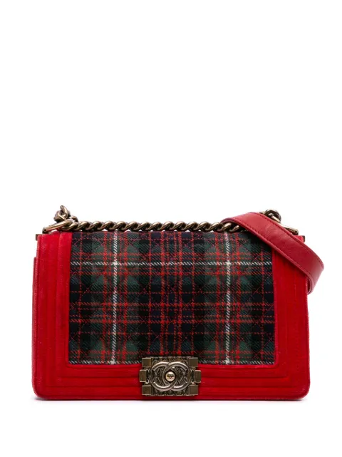 CHANEL Pre-Owned 2013-2014 Old Medium Quilted Tweed and Velvet Boy Flap crossbody bag
