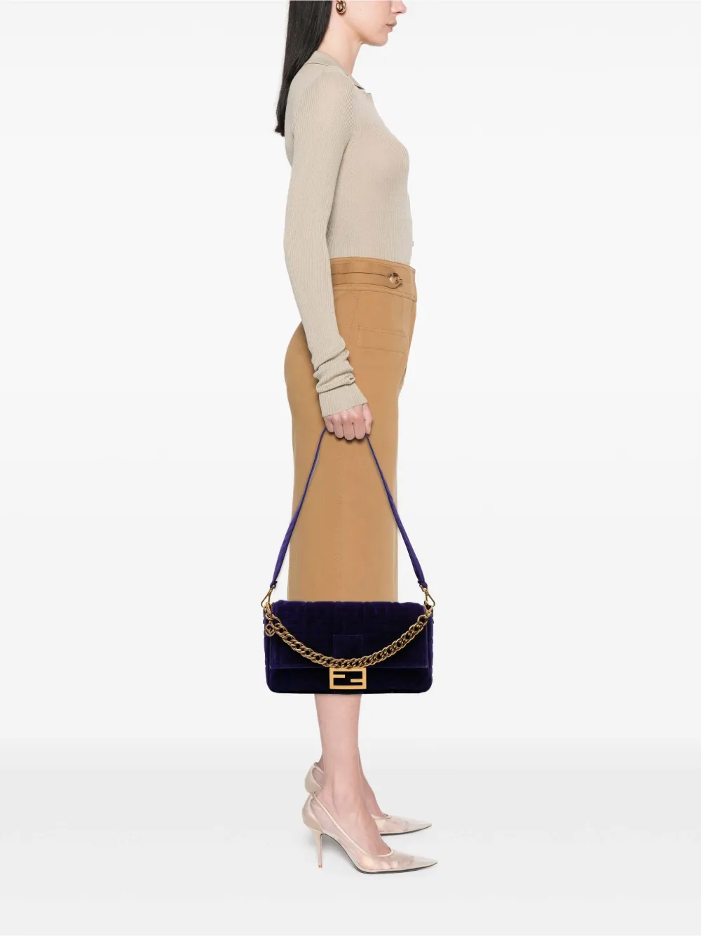 Fendi Pre-Owned 2010-2025 Large FF Embossed Velvet Baguette satchel | Pre-Owned | Image 2