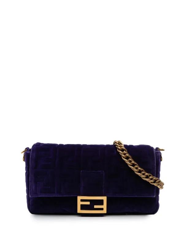Fendi Pre-Owned 2010-2025 Large FF Embossed Velvet Baguette