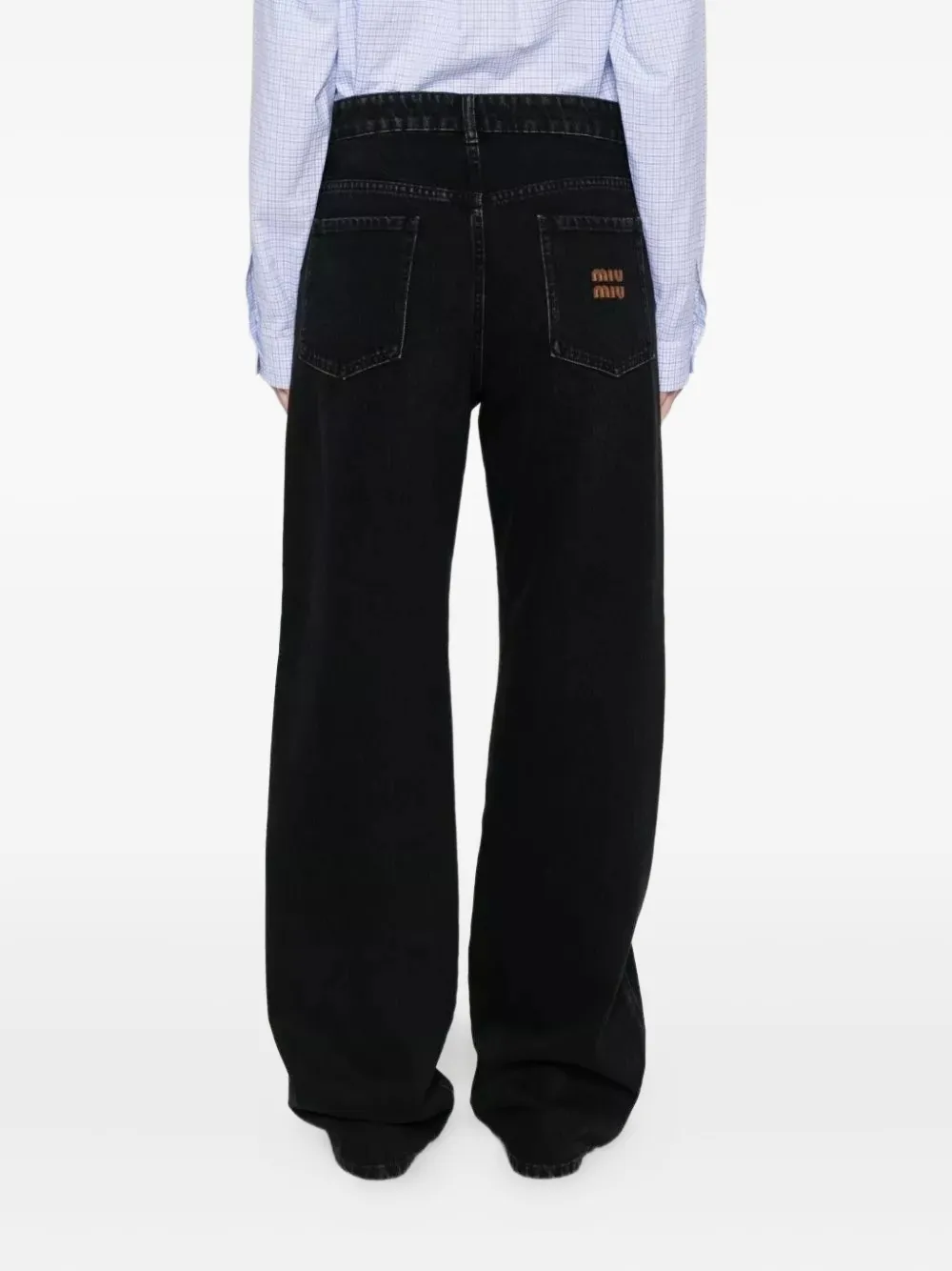 Miu Straight jeans met vijf zakken en logopatroon Zwart