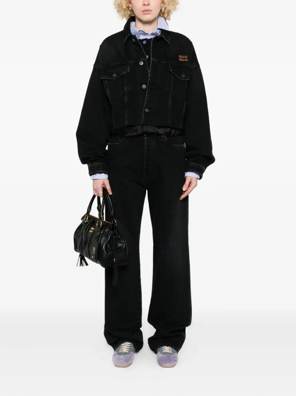 Miu Straight jeans met vijf zakken en logopatroon Zwart
