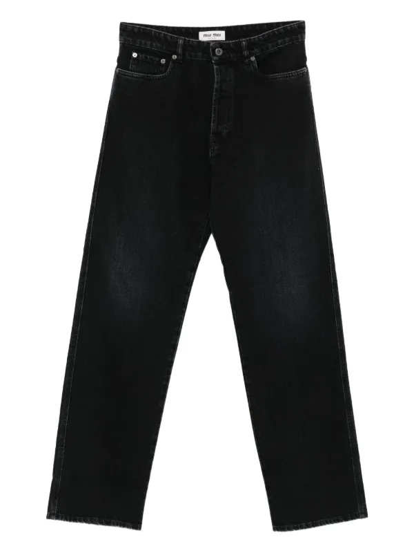 Miu Miu Logo-motif Five-pockets Straight-leg Jeans in Black
