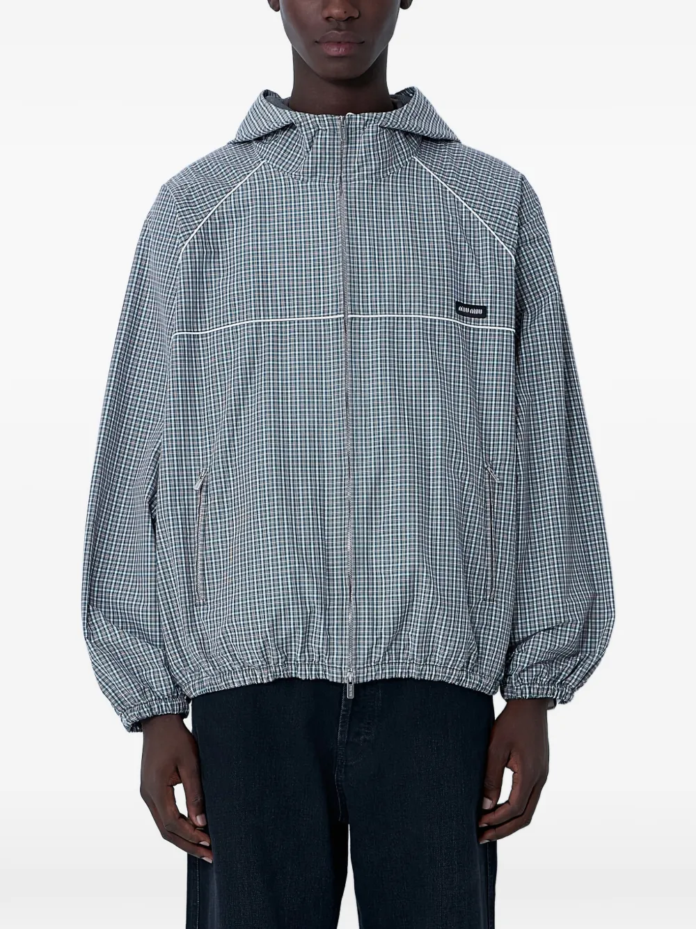 Miu Miu Giacca a quadri con cappuccio - Verde