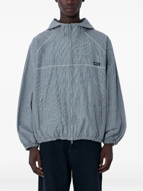 Miu Miu Hooded Check Jacket in Green