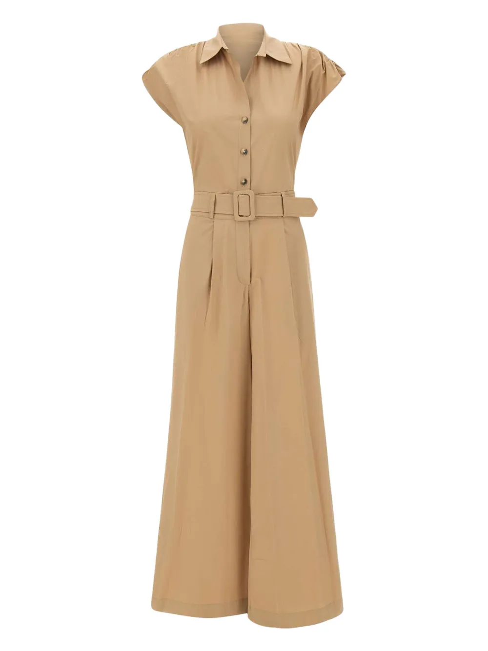 belted shirt-collar jumpsuit