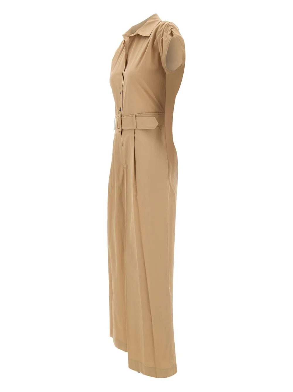 Kaos Jumpsuit met ceintuur en shirtkraag - Beige