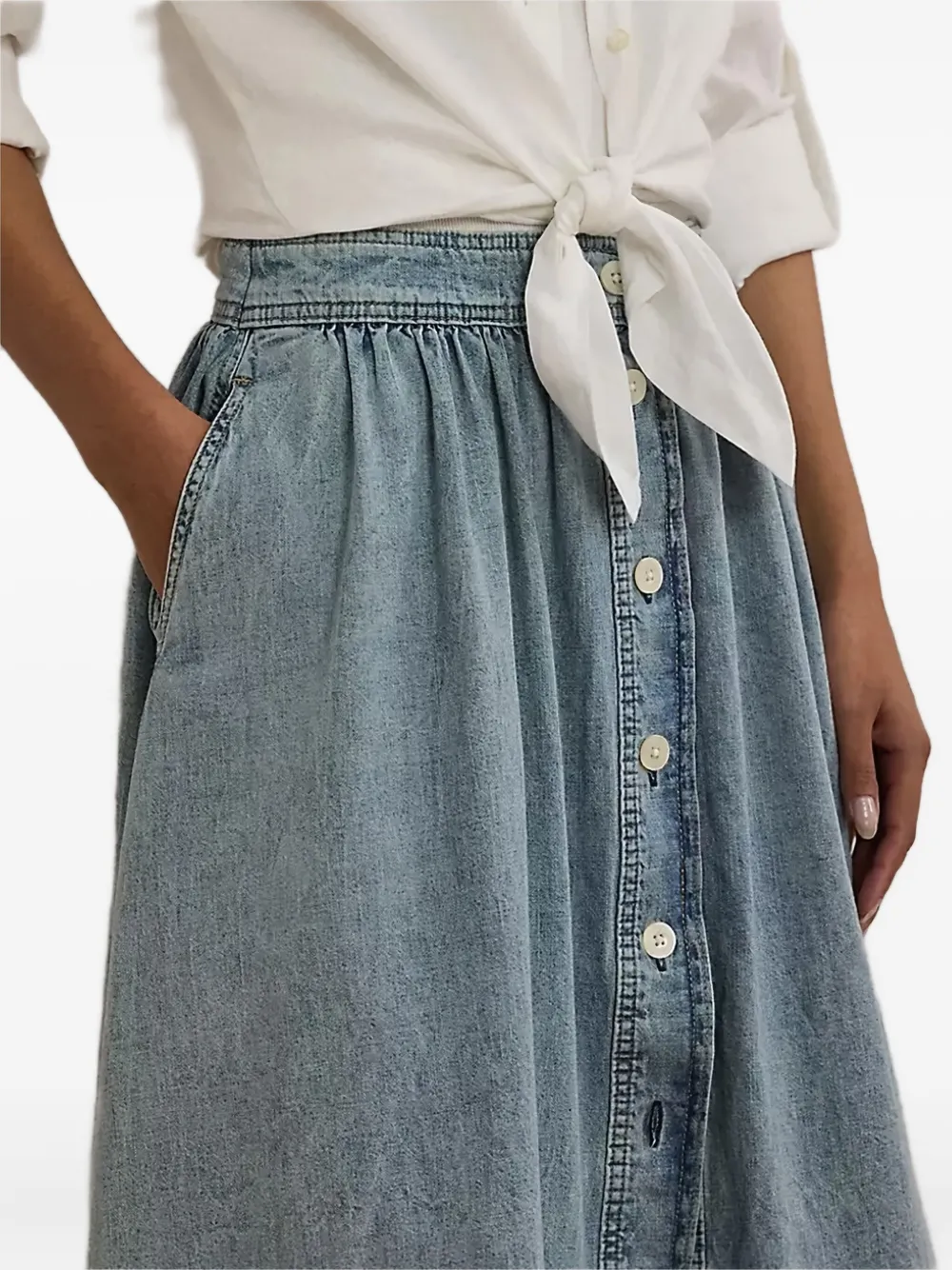 Ralph Lauren Button-front Gathered Midi Skirt In Blue