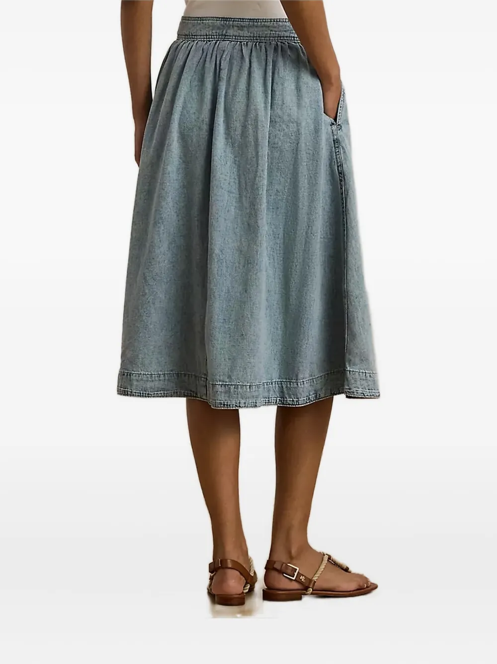 Ralph Lauren Button-front Gathered Midi Skirt In Blue