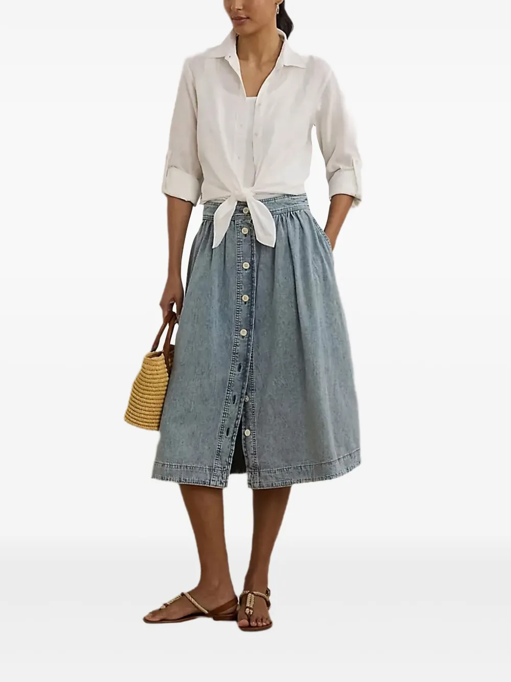 Lauren Ralph Lauren Gesmockte midi-rok met knopen - Blauw