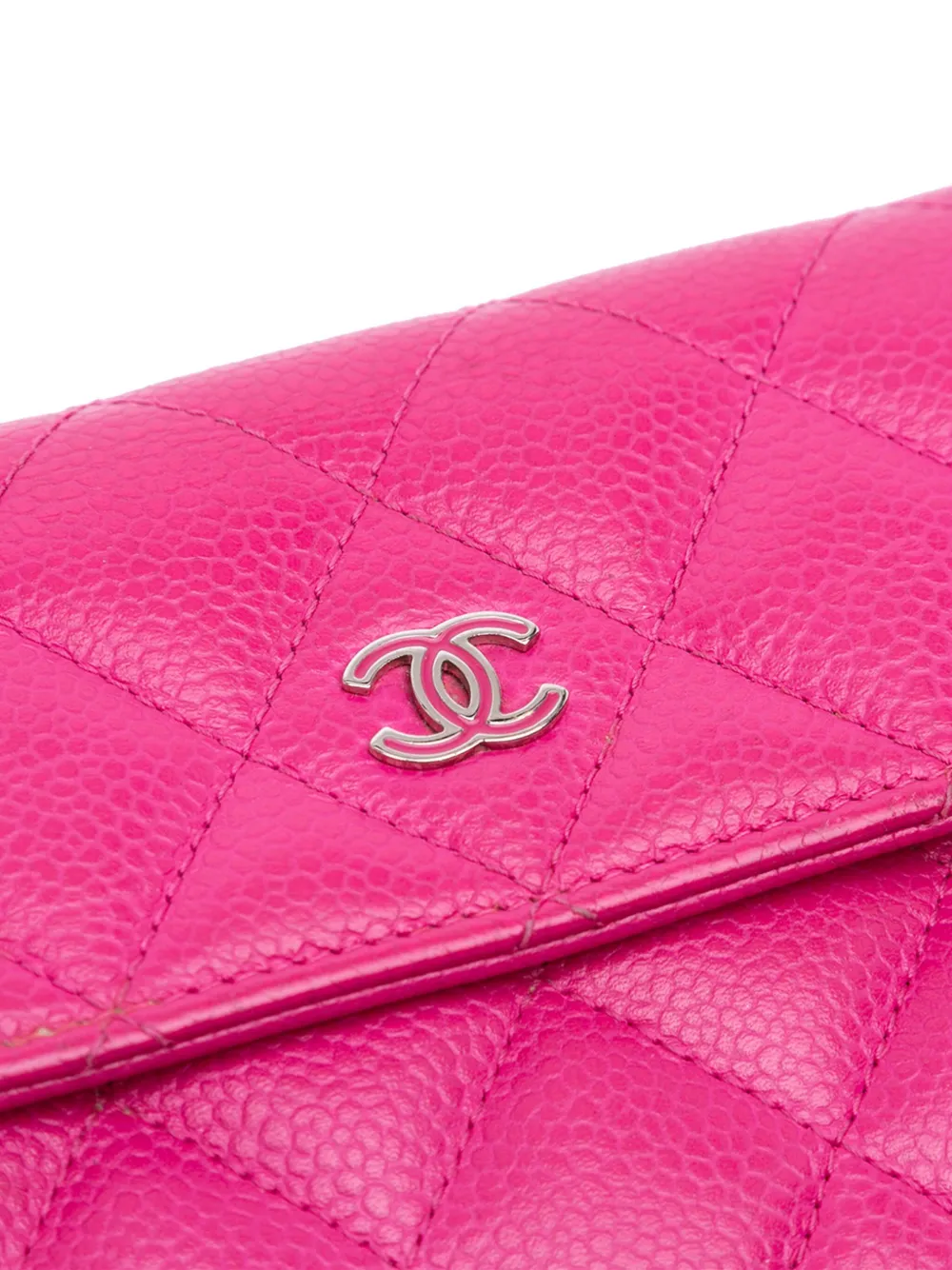Pre-owned Chanel 2015-2016 Cc Quilted Caviar Wallet Long Wallets In Pink