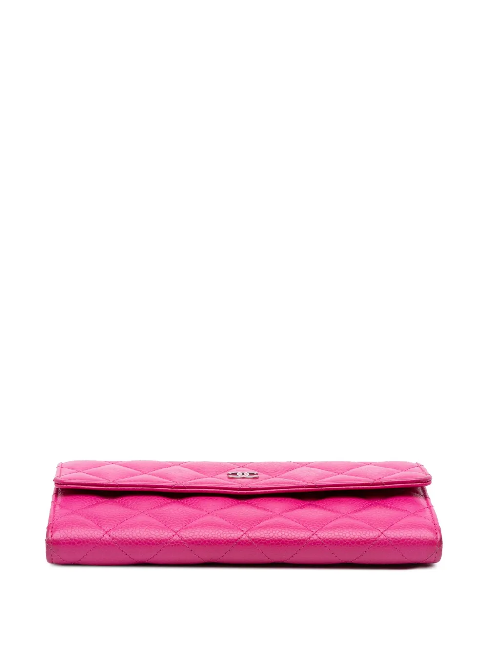 Pre-owned Chanel 2015-2016 Cc Quilted Caviar Wallet Long Wallets In Pink