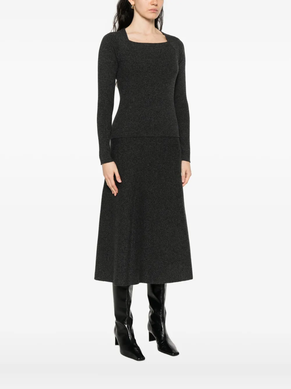 Agnona Square-neck Ribbed Sweater In Gray