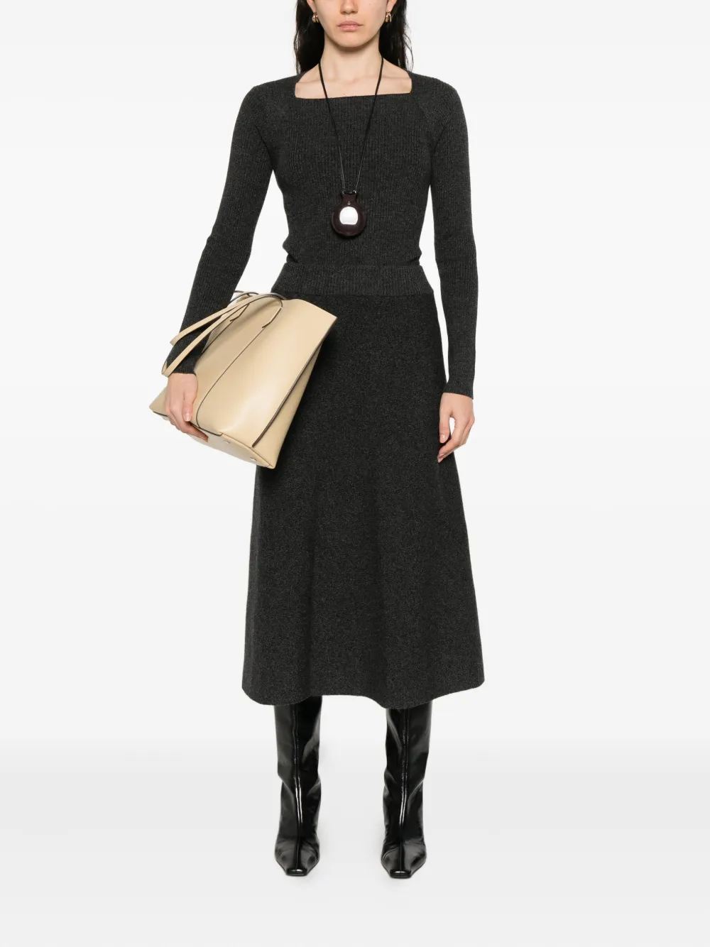 Agnona knitted A-line midi skirt - Grijs