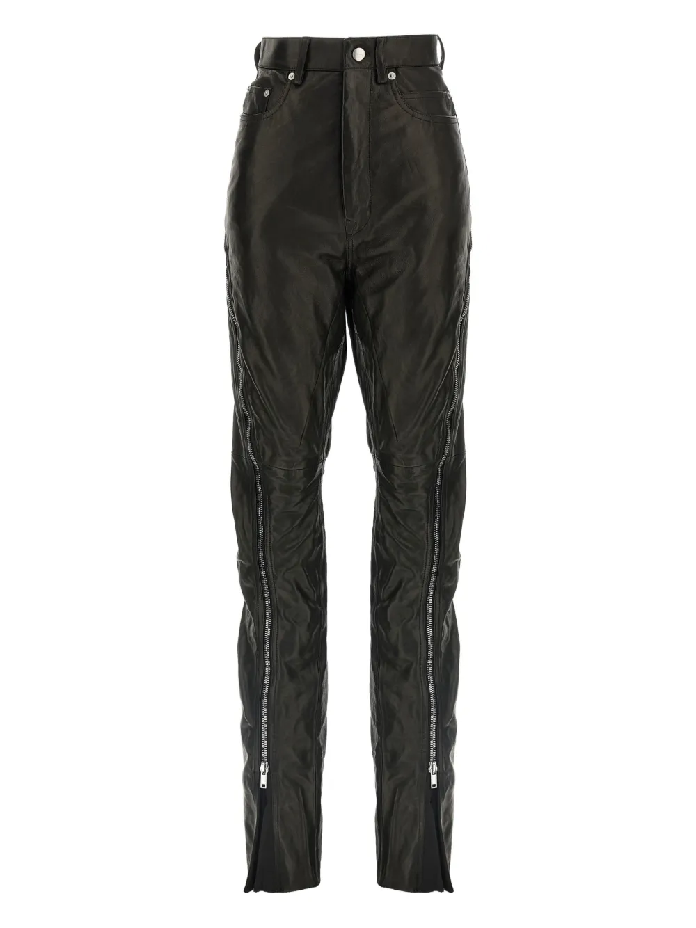 Rick Owens Bolan Banana zip-detail high-waisted leather trousers Zwart