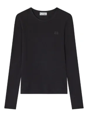 Miu Miu logo-patch long-sleeve T-shirt | Black | FARFETCH