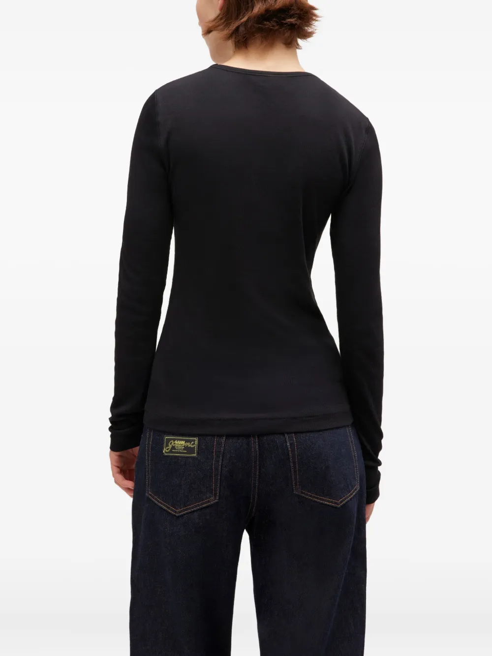 GANNI Geribbeld T-shirt met lange mouwen Zwart